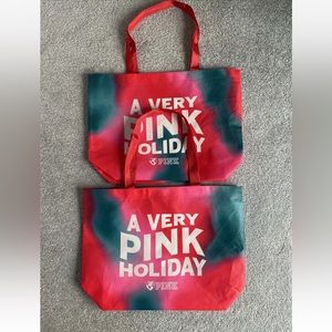 2 New Victoria’s Secret Pink A Very Pink Holiday Reusable Shopping Tote Bags